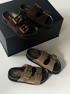 陌尼斯/MONIZ厚底松糕拖鞋女2026新款磨砂皮带扣休闲百搭一字拖鞋