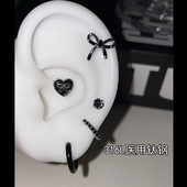 耳畔集饰｜黑色甜酷蝴蝶结耳钉满钻滴油耳圈养耳洞钛钢耳骨钉女