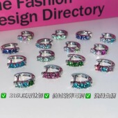 爆闪彩色锆石耳圈耳环钛钢直针耳骨环防过敏养耳洞素圈耳扣耳饰女