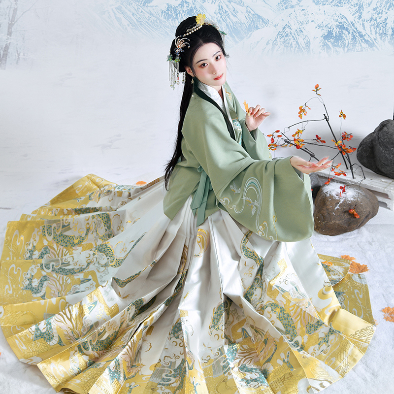 青龙丨如梦霓裳原创明制汉服女袄裙织金马面裙绣花披风情侣秋冬款