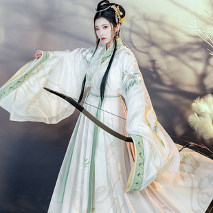 【如梦霓裳丨鸣沙】汉服男女同款绣花晋制交领大袖襦裙白色飘逸