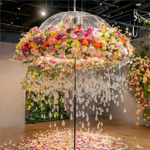 秋季造景立式瀑布创意花伞雨帘子