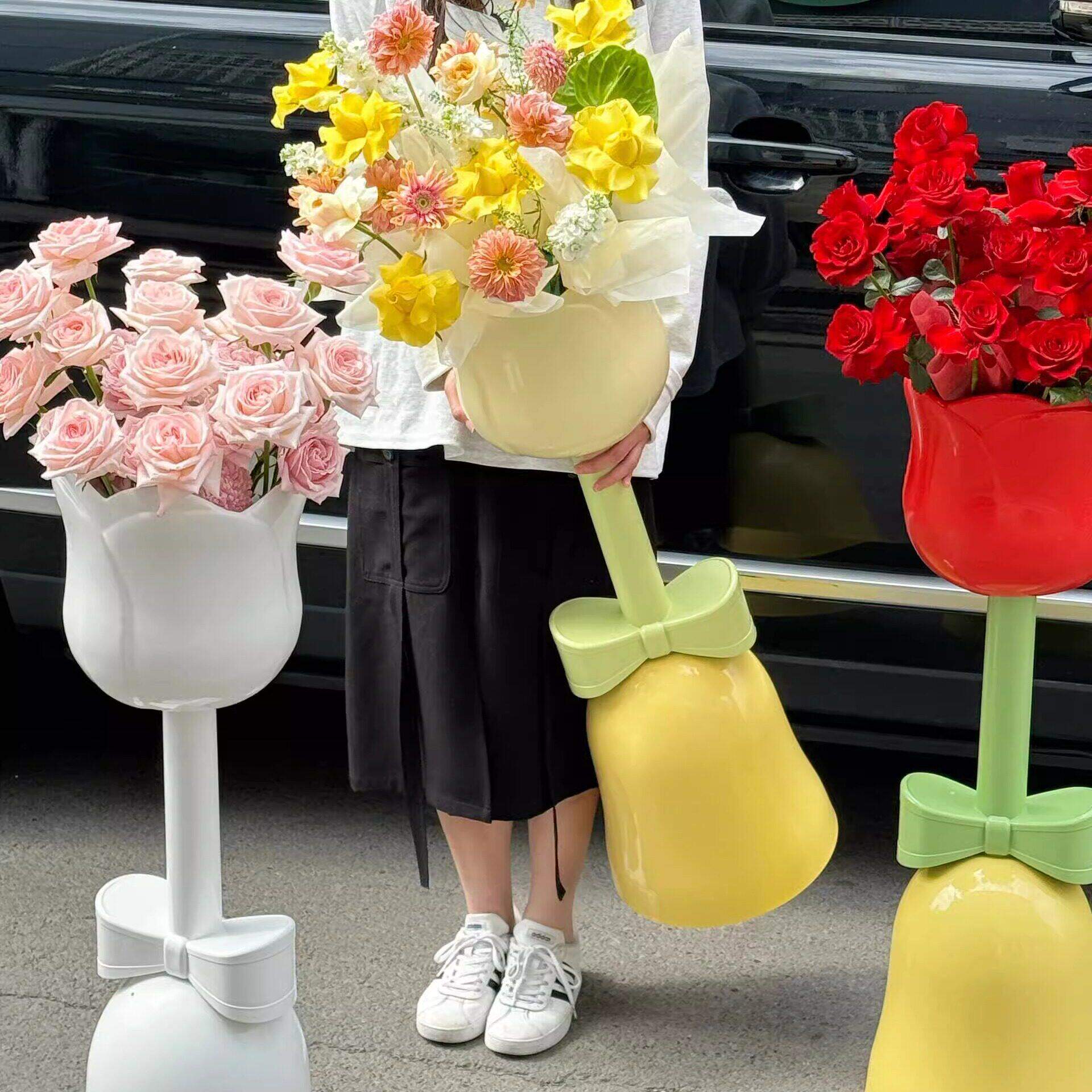 大号郁金香花筒花店插花桶家居摆件收纳花艺桶家庭插花玄关摆件桶