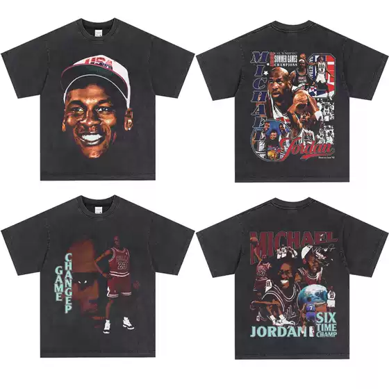 Six-Time Champion Mj Michael Jorda Tee American Casual Loose Short-Sleeved Retro Cotton