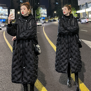 长款黑色加厚羽绒服女2023年新款冬季韩版时尚洋气白鸭绒冬装外套