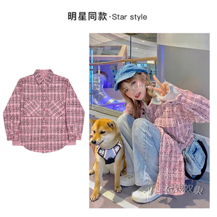 正确版本美式潮牌CL外套男格子小香风银线编织衬衫潮流针织上衣女