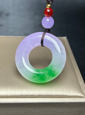 精品缅甸翡翠色冰种春彩平安圆环吊坠冰蓝冰紫冰绿冰黄挂件女款颈
