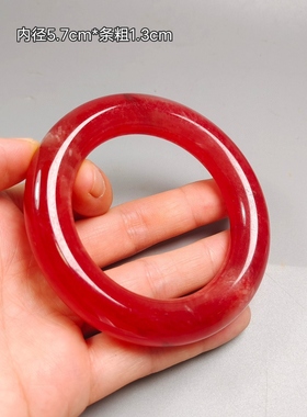 古玩旧藏老红翠玉冰种圆条玉手镯女血红玉石红翡玉镯子