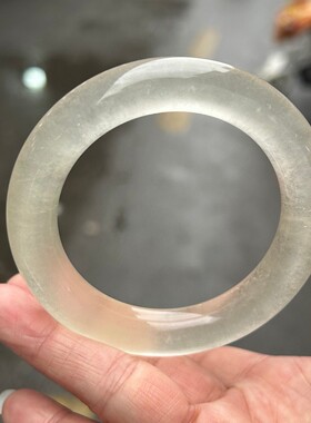 白月光玉髓手镯冰种飘花玉镯子老坑贵妃正圈圆条女款玉石送妈妈