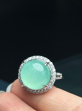 翡翠色高冰蓝晴水色戒指戒面冰种起光冰透水润细腻完美无裂