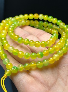 收藏品老黄翡翠色冰绿圆珠项链老坑翠男女款百搭珠颈饰品珠子挂绳