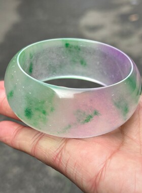 冰种飘花手镯轮胎翡翠色非洲翠水草玛瑙独龙玉送妈妈礼物玉镯