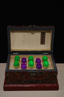 古玩纯铜黄铜泥金翡翠戒指男女款冰翠色绿福豆项链髓坠银镶玉石