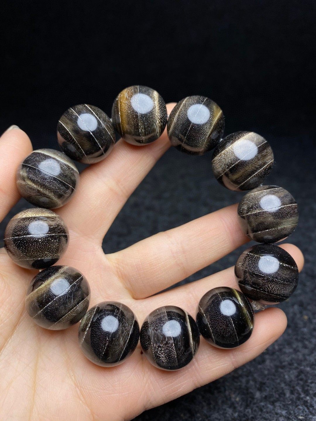 古玩旧藏饱满鱼子纹黑驴蹄子黑蜜色佛珠手链男士女士挂链手串