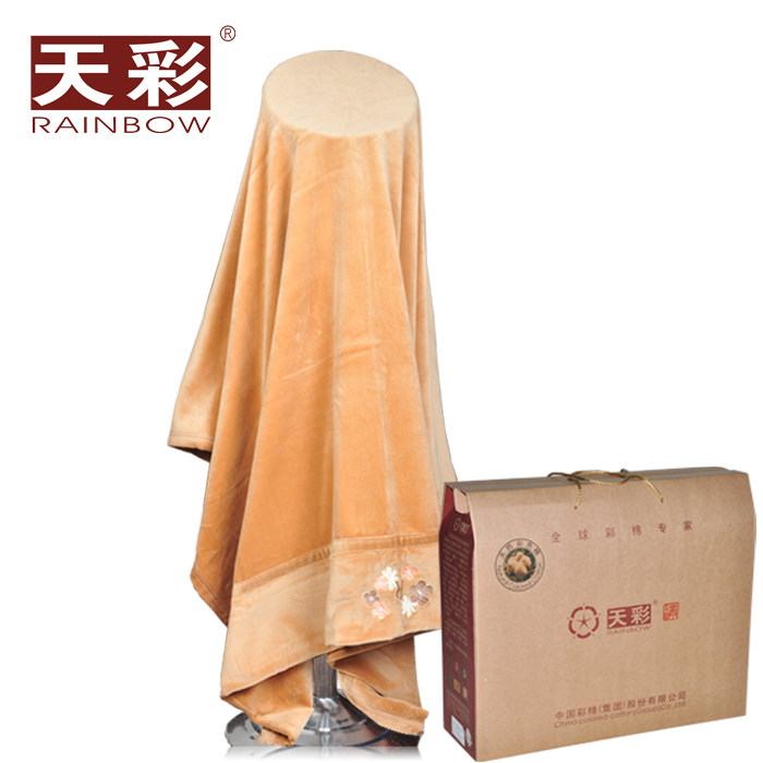 天彩 彩棉纯棉珊瑚绒毛毯子空调毯床单午睡毯玛雅毯180X220