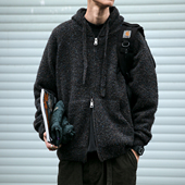 4.3支圈圈羊毛混纱两色连帽慵懒风双拉链开衫 毛衣男秋冬宽松外套