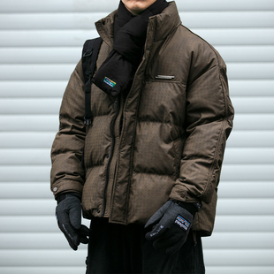 美式 夹克潮 复古水洗PU皮衣外套羽绒服男冬季 保暖御寒防风立领工装