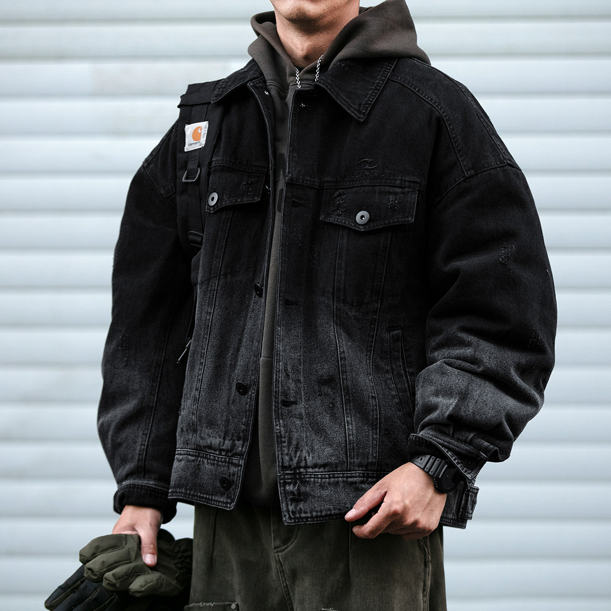 高密牛仔擦马骝渐变牛仔羽绒服