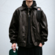 美式 复古解构设计哈灵顿翻领皮衣外套男cleanfit廓形PU机车服夹克