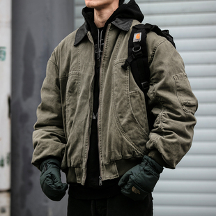 冬季重工水洗做旧90白鸭绒巴恩风羽绒服男加厚保暖翻领工装外套潮