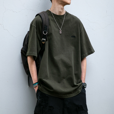 短袖日系潮牌青年字母刺绣T恤