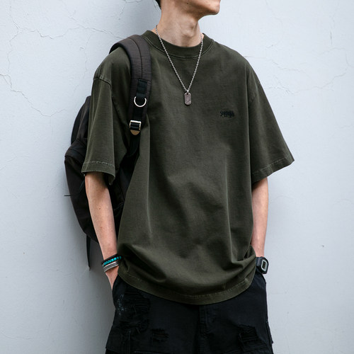 短袖日系潮牌青年字母刺绣T恤