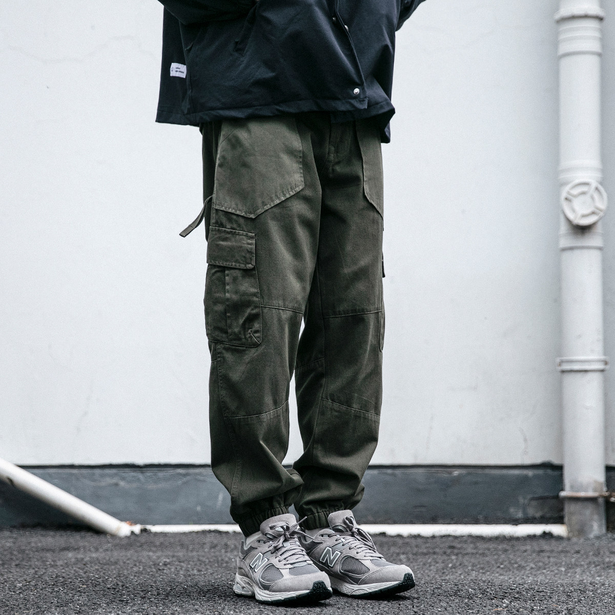 2024重磅春秋新款休闲大口袋宽松束脚裤男日系潮牌抽绳长裤工装裤,男装,休闲裤,淘宝优惠券,粉丝福利购,淘宝优惠卷