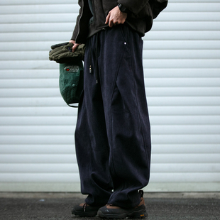 潮牌宽松加厚弯刀休闲裤 美式 男冬季 裤 复古解构设计灯芯绒加绒工装