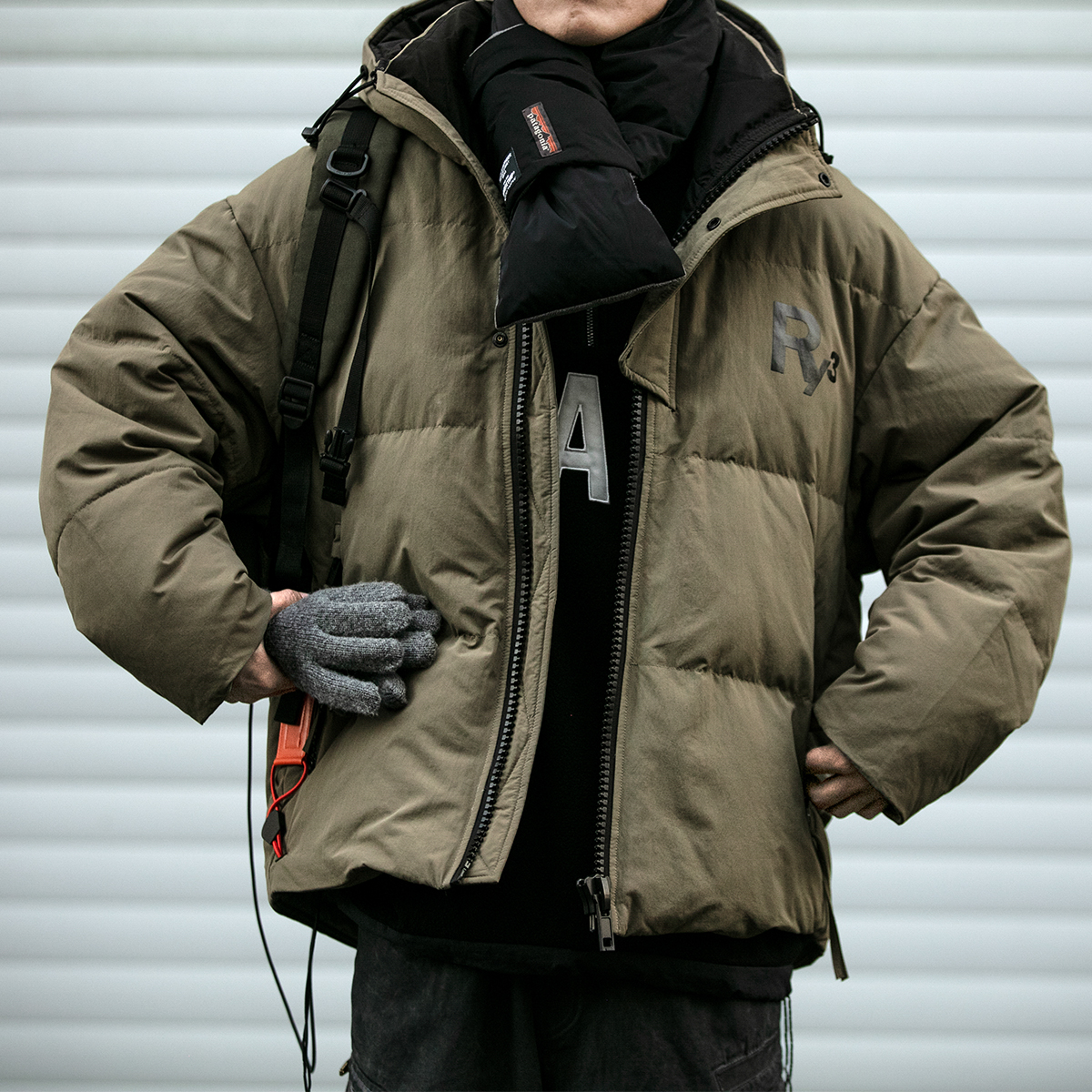 美式潮牌字母印花连帽羽绒服男冬季加厚防寒服白鸭绒面包服外套潮