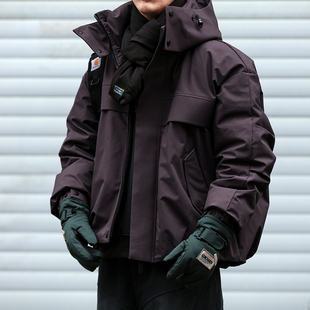 冬季防风户外滑雪可脱卸连帽冲锋衣90白鸭绒保暖派克服外套潮牌