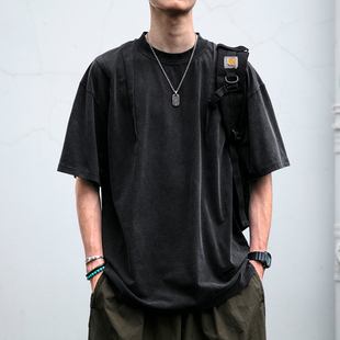男夏季 水洗做旧305克锋短袖 美式 宽松纯棉圆领T恤潮 迎刃而解