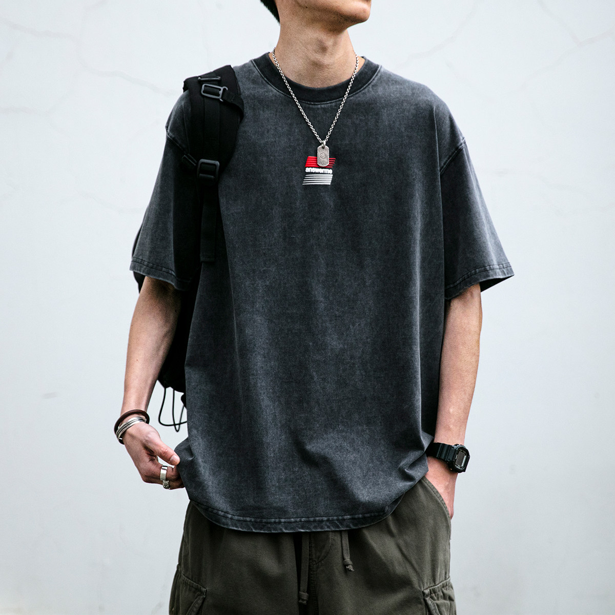 美式复古炒雪花水洗短袖男夏季新款潮流百搭纯棉体恤情侣休闲半袖,男装,T恤,淘宝优惠券,粉丝福利购,淘宝优惠卷