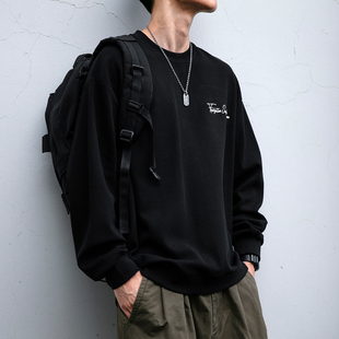 360G重磅斜纹肌理面料前后字母刺绣圆领卫衣男宽松情侣大码 上衣潮