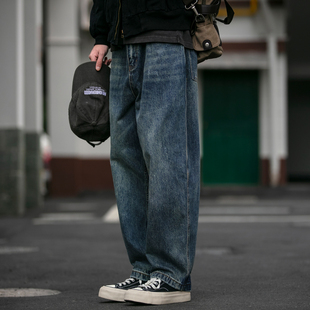 百搭磨破哈伦裤 男潮牌宽松休闲直筒裤 复古水洗做旧折位牛仔裤 美式