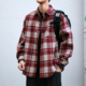 宽松情侣百搭休闲工装 秋冬重磅磨毛红色格子衬衫 男长袖 衬衣外套潮