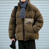 秋冬日系复古羊羔绒外套男宽松加厚立领棉服情侣保暖面包服棉衣潮