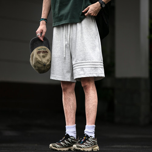 重磅条纹运动休闲短裤男