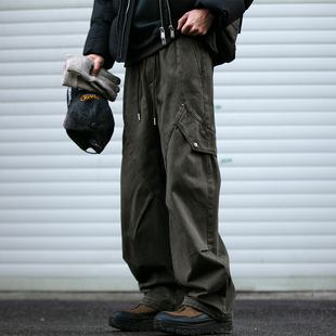 450G重磅解构设计加绒工装裤男秋冬新款宽松水洗质感加厚直筒裤潮