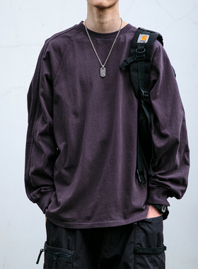 基础款春秋季纯色长袖T恤男潮牌宽松简约水洗情侣圆领休闲打底衫