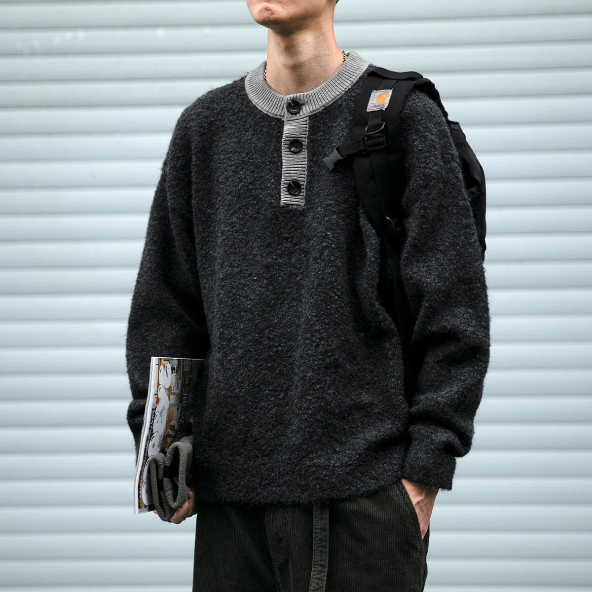 SKASEE宽松圆领毛衣外套