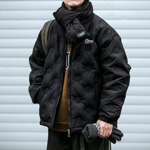 日系潮牌无帽立领轻薄羽绒服男冬季新款情侣宽松压印面包服外套潮
