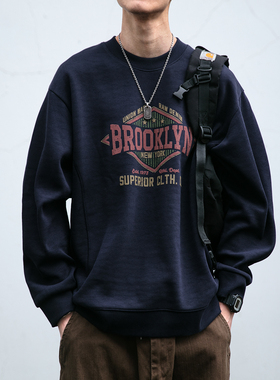 380G重磅美式印花圆领卫衣男春秋新款宽松情侣大码套头长袖上衣潮