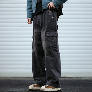 男潮牌宽松立体挺阔直筒裤 裤 潮 复古300克重磅酵洗喷马骝工装 美式