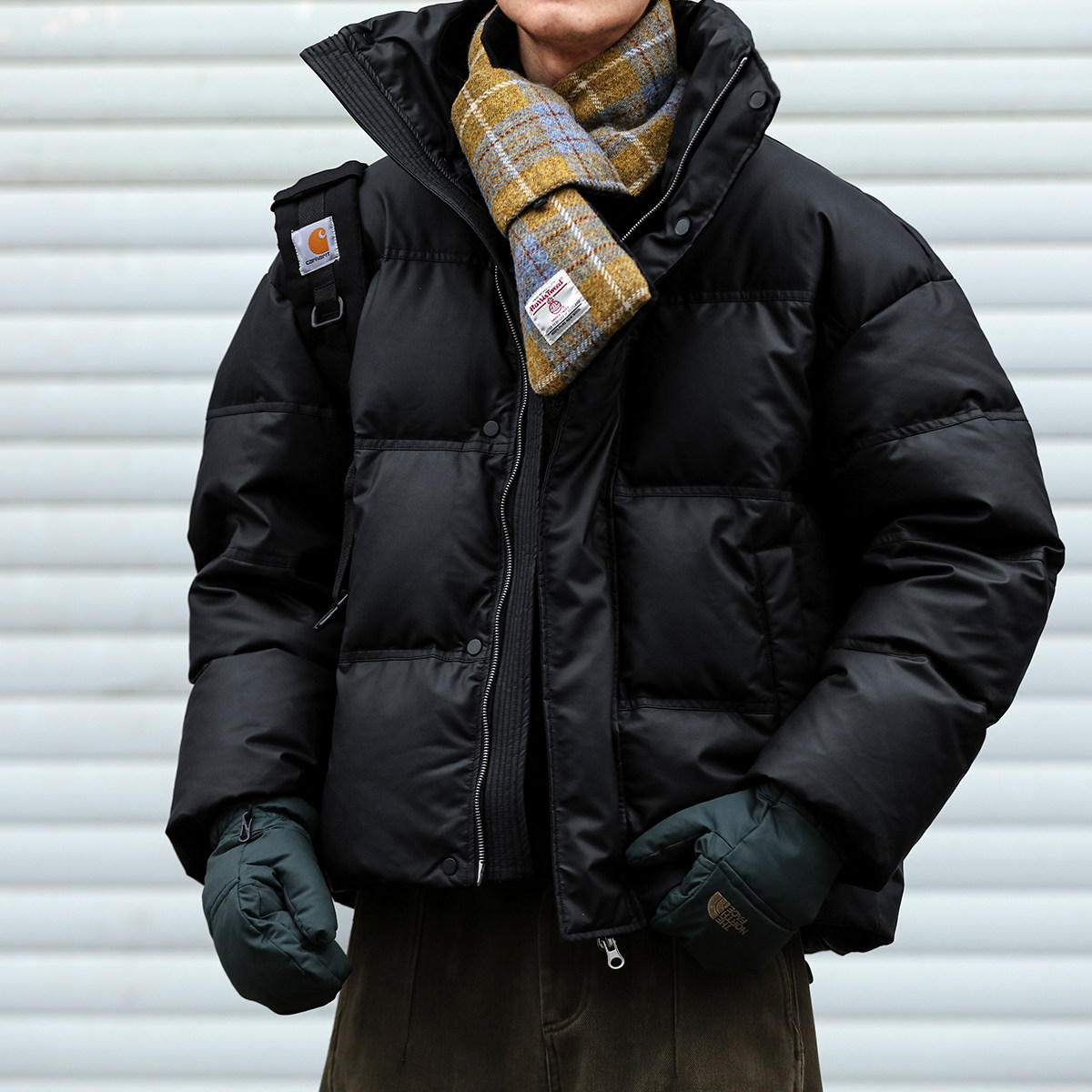 高充绒哑光PU皮立领羽绒服男