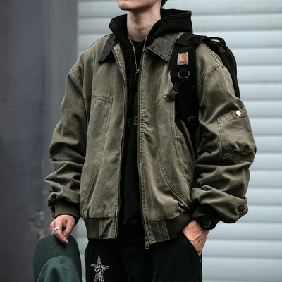 美式水洗拼皮领巴恩风工装夹克