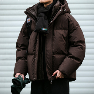 假两件高充绒量连帽防风羽绒服男冬季潮牌宽松加厚90白鸭绒外套潮