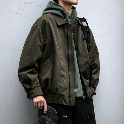 美式复古解构设计翻领工装外套男