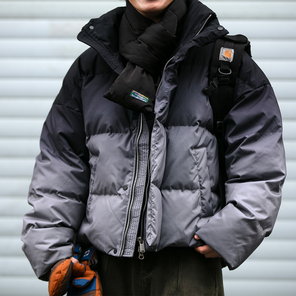 冬季渐变色90白鸭绒羽绒服男高充绒潮牌宽松保暖防风立领加厚外套