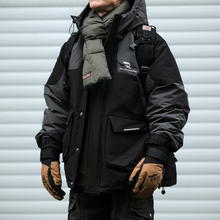 户外拼接羽绒服男冬季潮牌宽松大码加厚连帽90白鸭绒冲锋衣外套潮