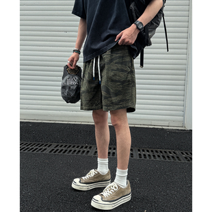 美式复古虎纹迷彩短裤男夏季新款宽松vintage纯棉户外抽绳松紧裤